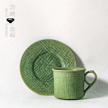 Японската груба керамика, ръчно изработени кафеена чаша и чинийка, следобеден чай малка изискана концентриран кафеена чаша за кафе лате котешка чаша